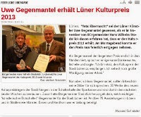 WAZ-Artikel zur Verleihung des Kulturpreises 2013