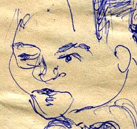 „Ausschnitt“, Filzstiftkarikatur nach Fernsehbild, 30 × 20 cm, 1983