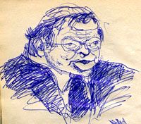 „Franz-Josef Strauß„, Filzstiftkarikatur nach Fernsehbild, 30 × 20 cm, 1983