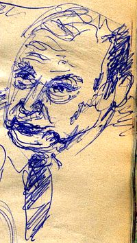 „Hans-Dietrich Genscher, Bundesaußenminister“, Filzstiftkarikatur nach Fernsehbild, 30 × 20 cm, 1983